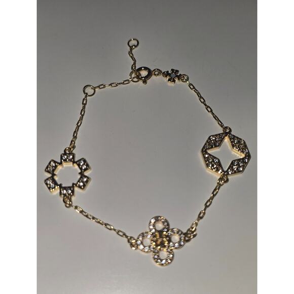 Tory Burch Kira Clover Pavé Bracelet - Tory Gold Tone-Adjustable NWT - Picture 1 of 9